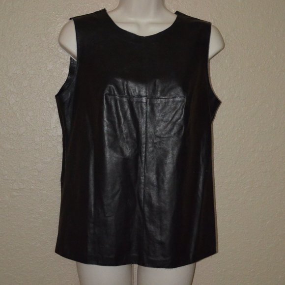 Sz 6 Per Se Black 100%  Leather Sleeveless Top - Picture 1 of 6